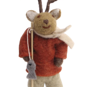 X-Large Brown Boy Deer with Fishing Pole
