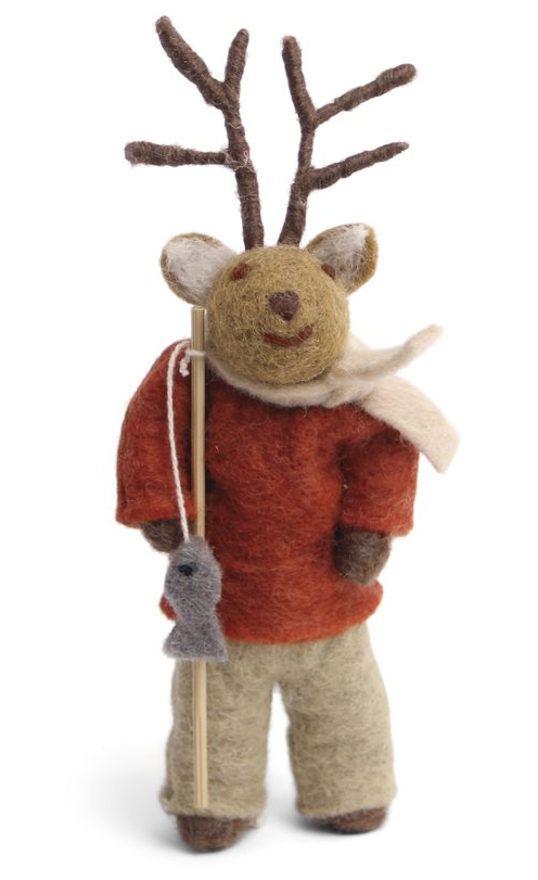 X-Large Brown Boy Deer with Fishing Pole