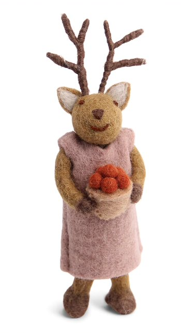 X-Large Felt Brown Girly Deer w/Berries