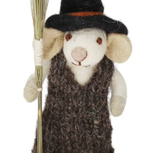 Girl Mouse w/ Broom and Brown Dress