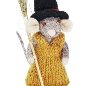 Felt Grey Mouse w/ broom and dress