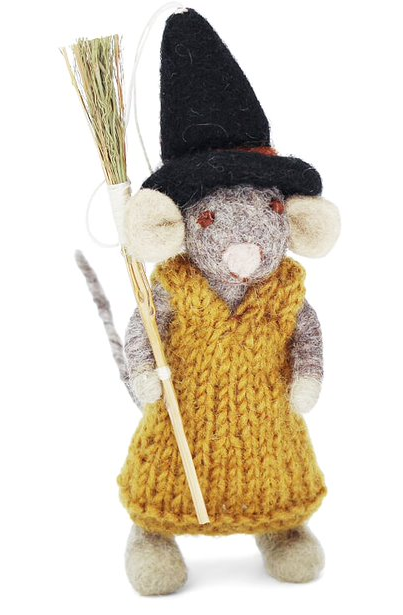 Felt Grey Mouse w/ broom and dress