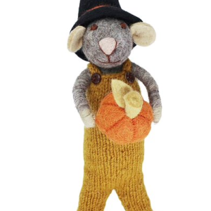 Felt Grey Boy Mouse w/ Pumpkin