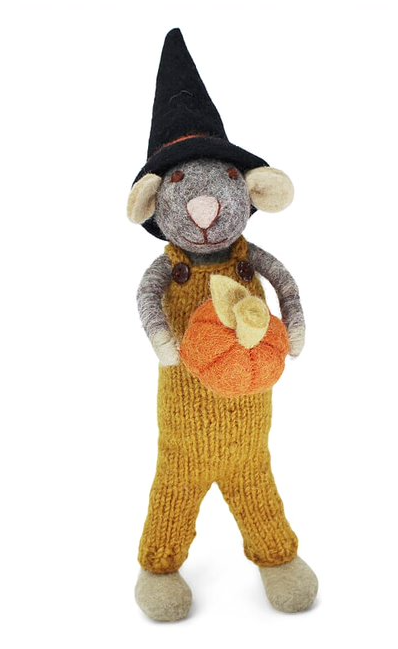 Felt Grey Boy Mouse w/ Pumpkin