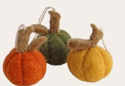 Felt Mini Pumpkin Ornaments, Mix set of 3