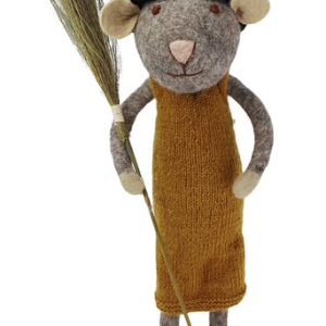 X-Large Grey Girly Mouse w/Broom and Ochre Dress