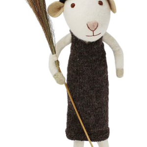 Felt X-Large White Girly Mouse w/Broom and Brown Dress