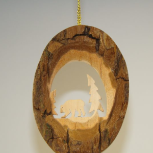 Bark Oval Ornament, Bear