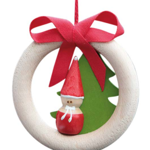 Wood Santa & Tree in Ring Ornament