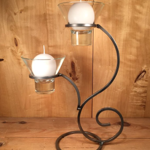 Iron Candleholder w/2 "Leif" Glass Cups, Tall S