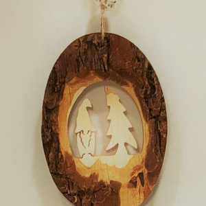 Bark Oval Ornament, Gnome
