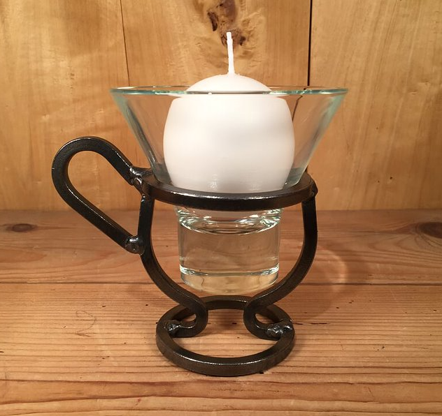 Danish Iron Coffee Cup w/1 'Leif' glass cup