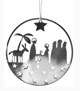 Metal Ornament, Silver Nativity